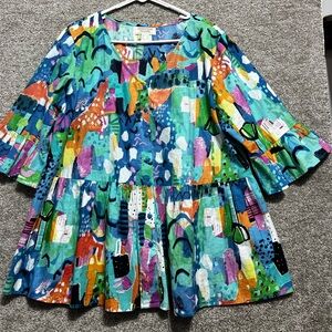 Orientique Naturally Australian Woman’s Multicolor Organic Cotton Top Sz Large